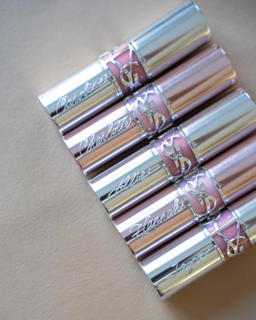 Toronto Calligrapher Engraver Painter created engraved YSL Lipstick for bridesmaid proposal box
