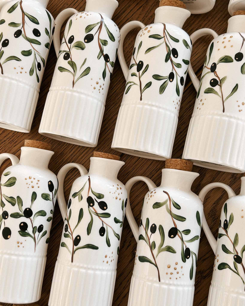 Toronto Calligrapher Engraver Painter created custom olive oil bottle painting for bridal shower