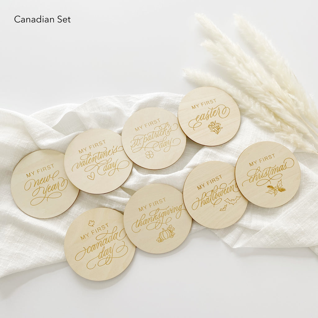 Baby Milestone Collection | Baby Milestone Holiday Discs | Canadian Version | Wooden Discs