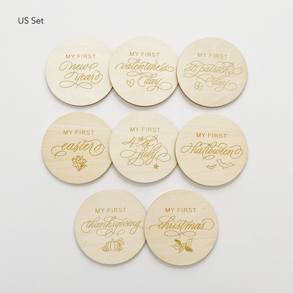 Baby Milestone Collection | Baby Milestone Holiday Discs | US Version | Wooden Discs